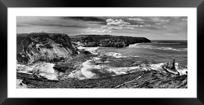 Cornwall sea and coast monochrome panorama Framed Mounted Print by mark humpage