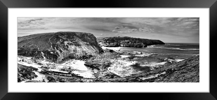 Cornwall sea and coast monochrome panorama Framed Mounted Print by mark humpage