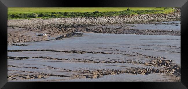Small boat in harbour at low tide, Clevedon panorama. Framed Print by mark humpage