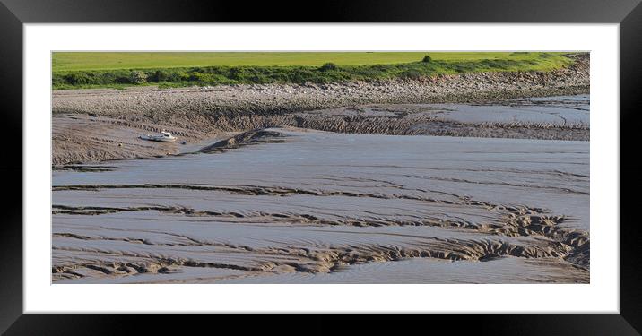 Small boat in harbour at low tide, Clevedon panorama. Framed Mounted Print by mark humpage