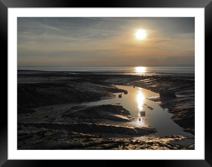 Sunset over water at Clevedon harbour, Somerset Framed Mounted Print by mark humpage