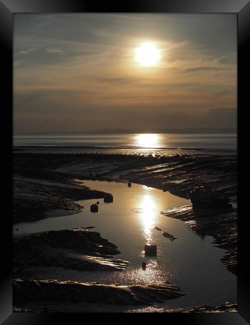 Golden Sunset over water at Clevedon harbour, Somerset. Framed Print by mark humpage