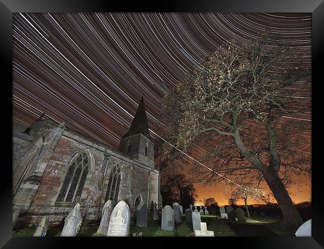 Haunting Startrail and church Framed Print by mark humpage