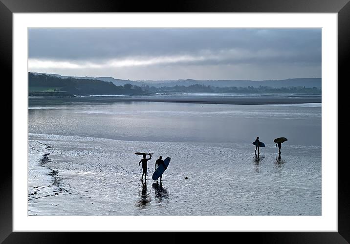 Surfers on the Severn Bore Framed Mounted Print by mark humpage