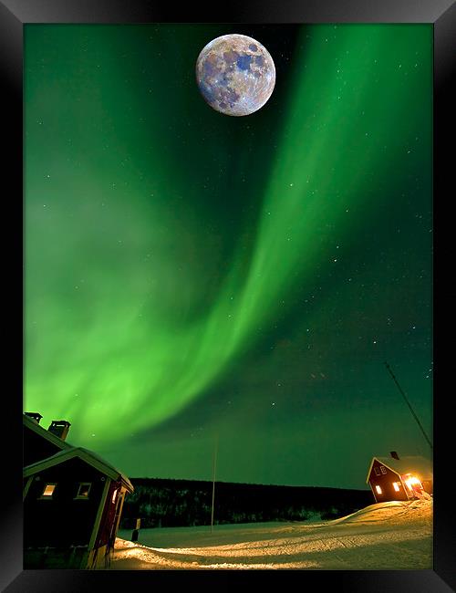 Northern Lights and moon Framed Print by mark humpage