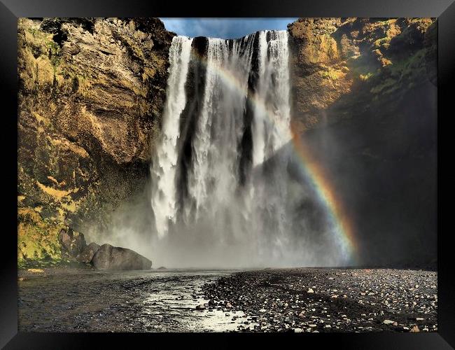 Waterfall rainbow Iceland Framed Print by mark humpage