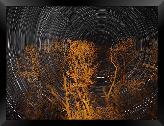 Star trail with trees Framed Print by mark humpage