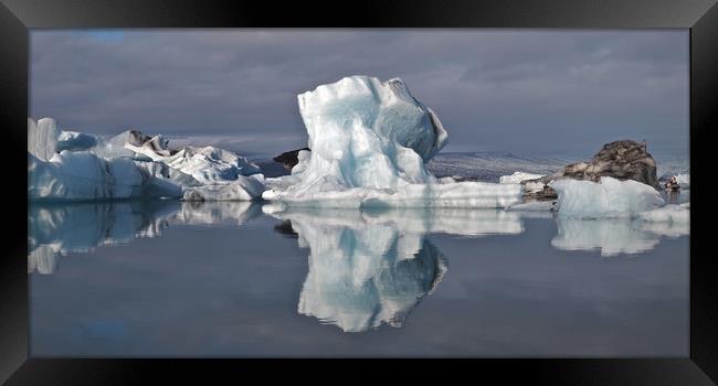 Iceland iceberg reflections panorama Framed Print by mark humpage