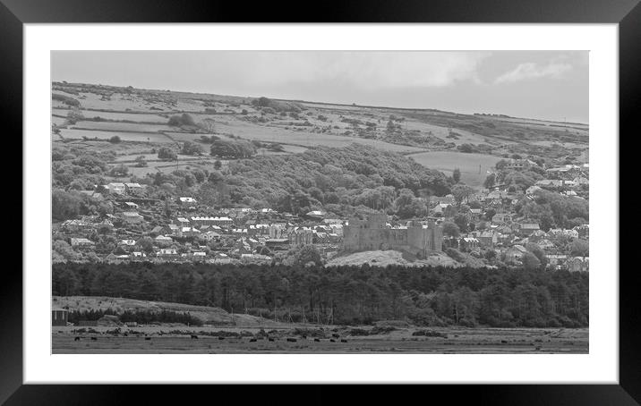 Harlech Castle Panorama black white Framed Mounted Print by mark humpage