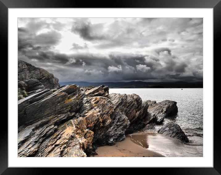 Wales beach sea and rocks with clouds in sky Framed Mounted Print by mark humpage