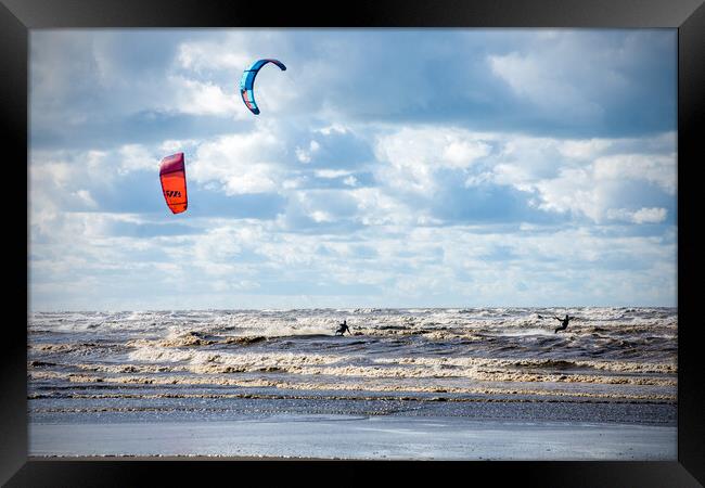 Kite Surfing on Ainsdale Beach, Southport Framed Print by Peter Jarvis