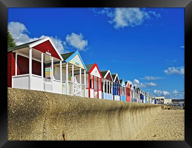 Southwold Beach Huts and Sea Wall Framed Print by Bill Simpson