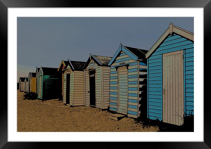 Southwold Blue Beach Huts Posterised Framed Mounted Print by Bill Simpson