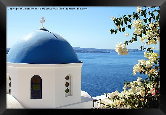 Flower Framed Church, Santorini, Greece Framed Print by Carole-Anne Fooks