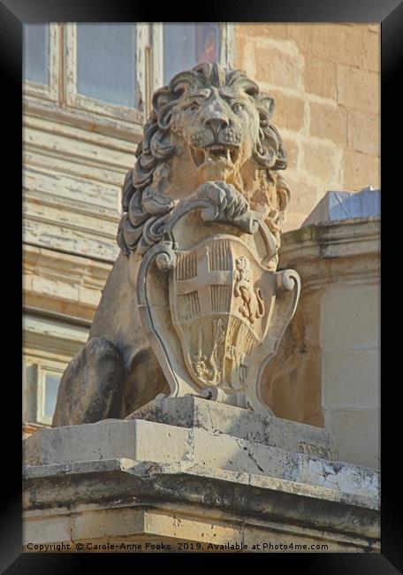 Rampant Lion with Shield, Valletta, Malta Framed Print by Carole-Anne Fooks