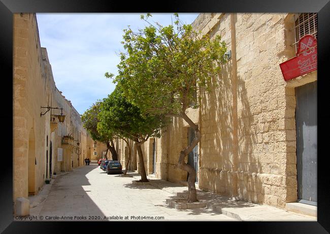 Narrow Street in Mdina, Rabat, Malta.  Framed Print by Carole-Anne Fooks