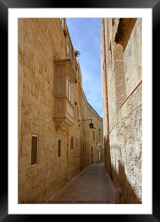 Narrow Street in Mdina, Rabat, Malta. Framed Mounted Print by Carole-Anne Fooks