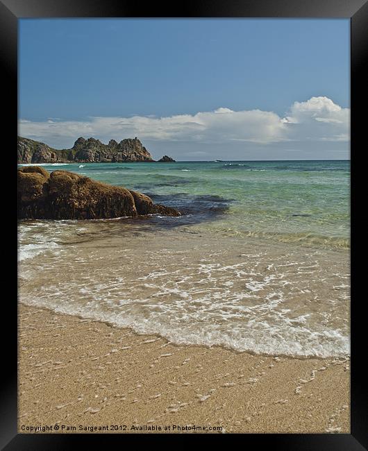 Porthcurno Beach Framed Print by Pam Sargeant