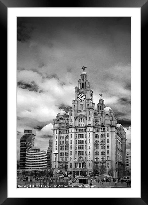 Liverpool`s Liver Building Framed Mounted Print by Rob Lester