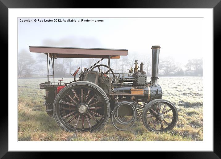 Traction Engine in the fog Framed Mounted Print by Rob Lester