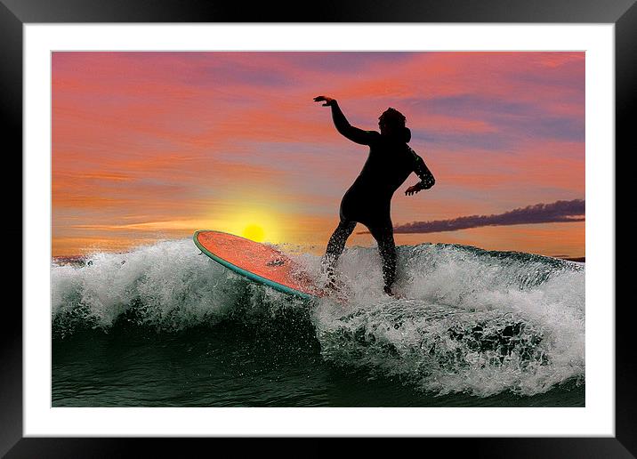  Surfing silhouette Framed Mounted Print by Rob Lester