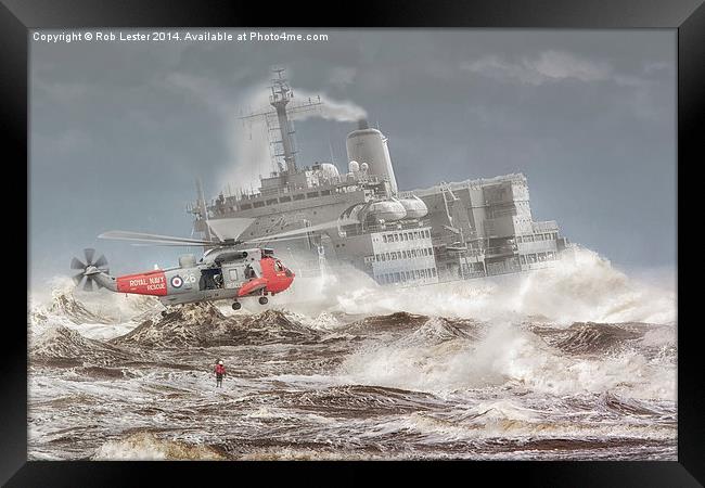  Sea King and Fort Austin Framed Print by Rob Lester