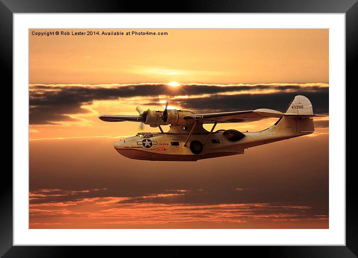  PBY Catalina Sunset Framed Mounted Print by Rob Lester