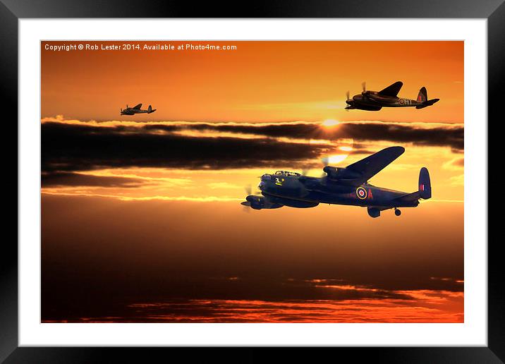  Lancaster PA474  and Mosquito RR299.  Framed Mounted Print by Rob Lester
