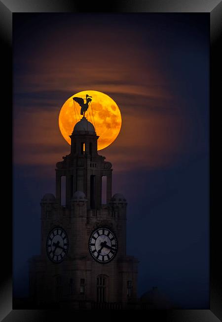   Liverpool super moon through the haze Framed Print by Rob Lester