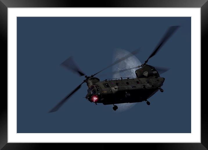 " Nighthawk ",  CH-47 Chinook against the moon Framed Mounted Print by Rob Lester