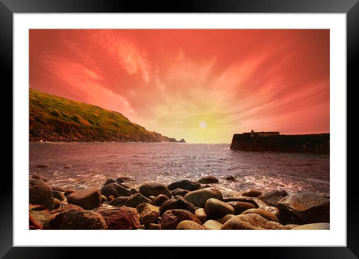 Cornish Sunset in Lamorna Cove Framed Mounted Print by Rob Lester