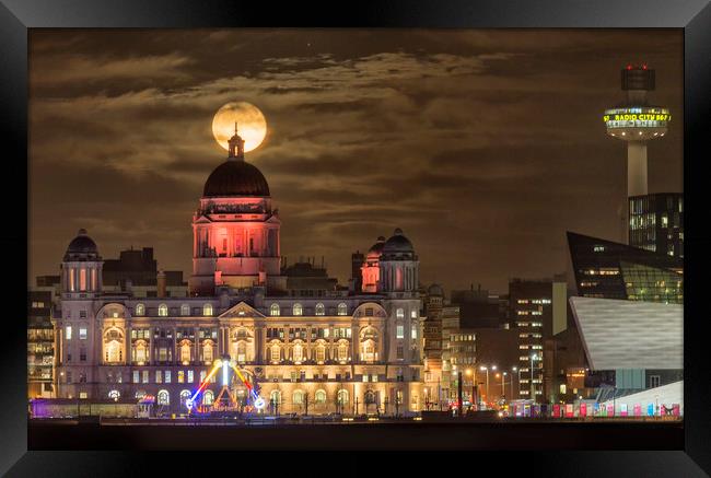 Port of Liverpool building supermoon Framed Print by Rob Lester