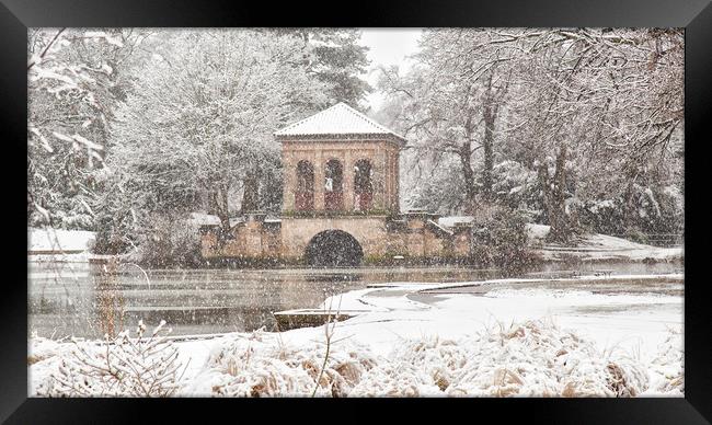 Snowfall,The Roman Boathouse ,Birkenhead park Framed Print by Rob Lester