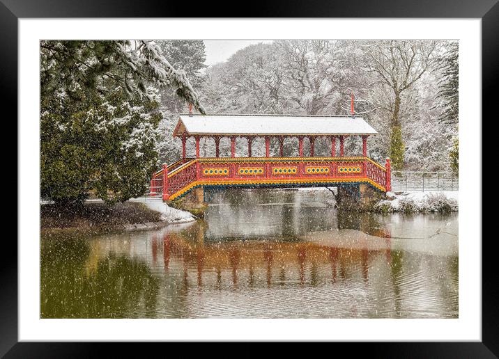Snowfall, Swiss Bridge,Birkenhead Park Framed Mounted Print by Rob Lester