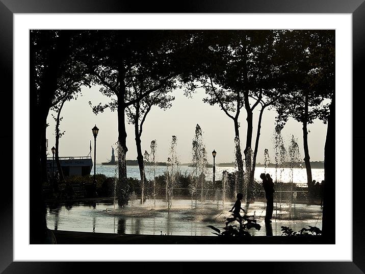 Fountain Contra Jour, Battery Park NYC Framed Mounted Print by Kenny Partington