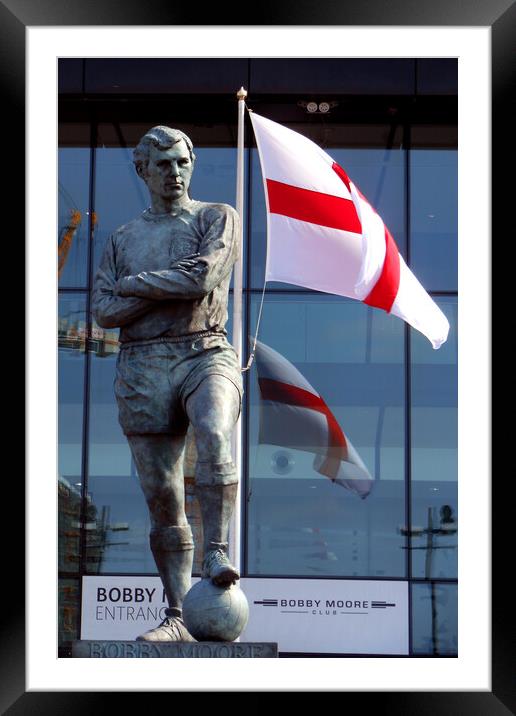 Bobby Moore Statue England Flag Wembley Stadium Framed Mounted Print by Andy Evans Photos