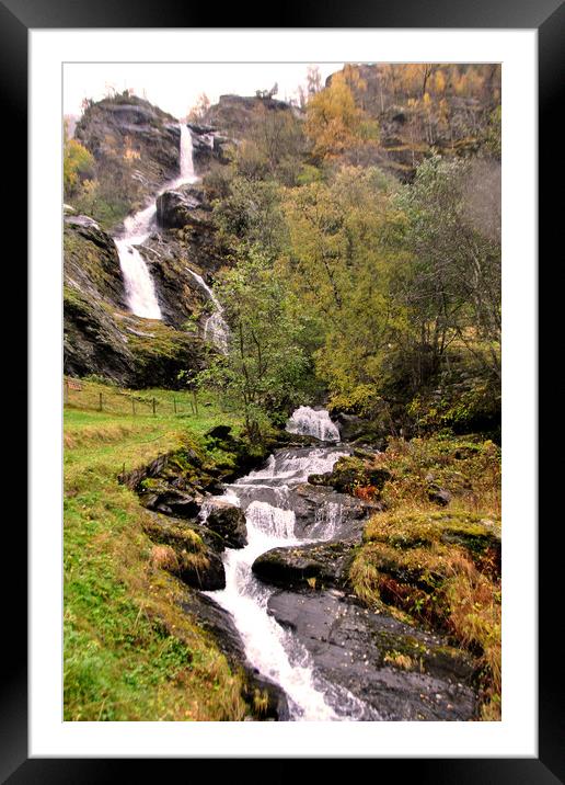 Waterfall Flamsdalen Valley Flam Norway Scandinavia Framed Mounted Print by Andy Evans Photos