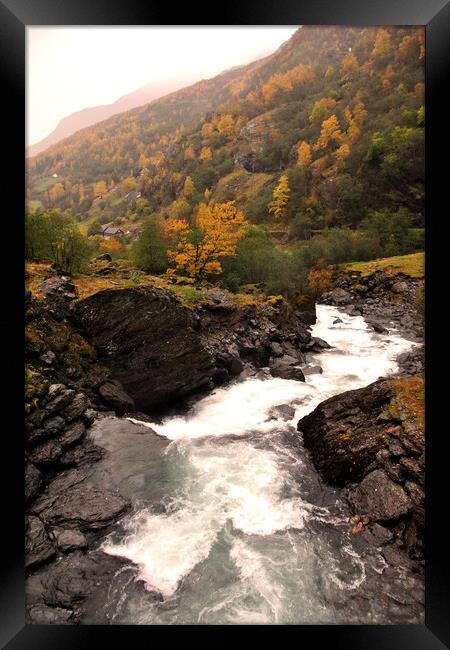 Waterfall Flamsdalen Valley Flam Norway Scandinavia Framed Print by Andy Evans Photos