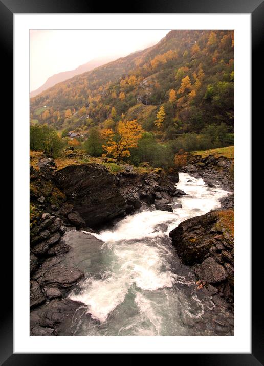 Waterfall Flamsdalen Valley Flam Norway Scandinavia Framed Mounted Print by Andy Evans Photos