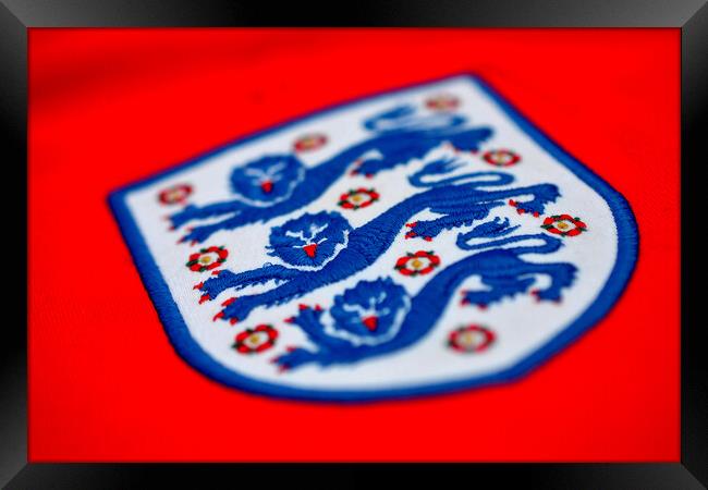 England Three Lions red football shirt badge Framed Print by Andy Evans Photos