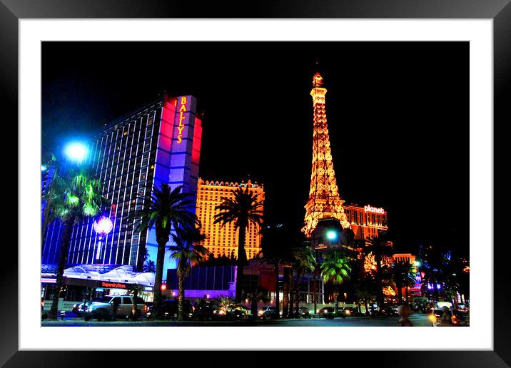 Eiffel Tower Paris and Ballys Hotel Las Vegas America Framed Mounted Print by Andy Evans Photos