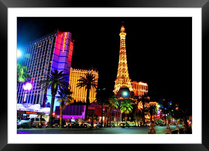 Eiffel Tower Paris and Ballys Hotel Las Vegas America Framed Mounted Print by Andy Evans Photos