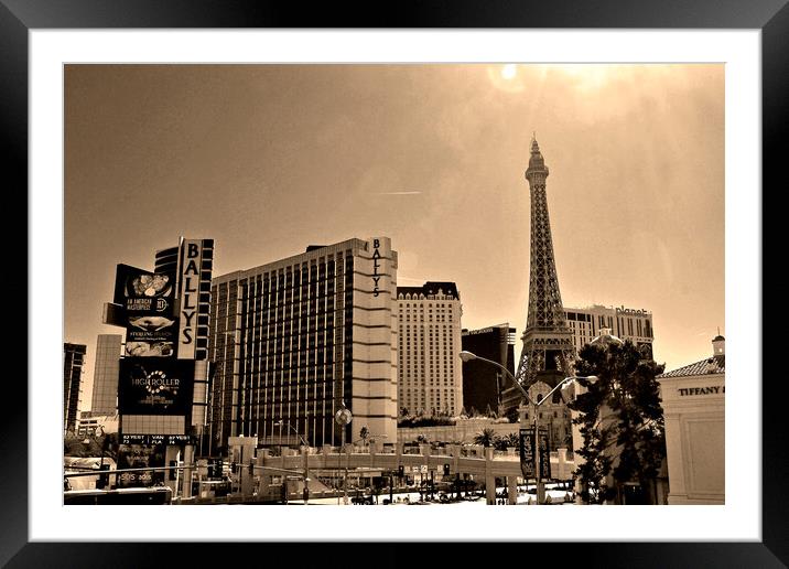 Eiffel Tower Paris and Ballys Hotel Las Vegas Amer Framed Mounted Print by Andy Evans Photos