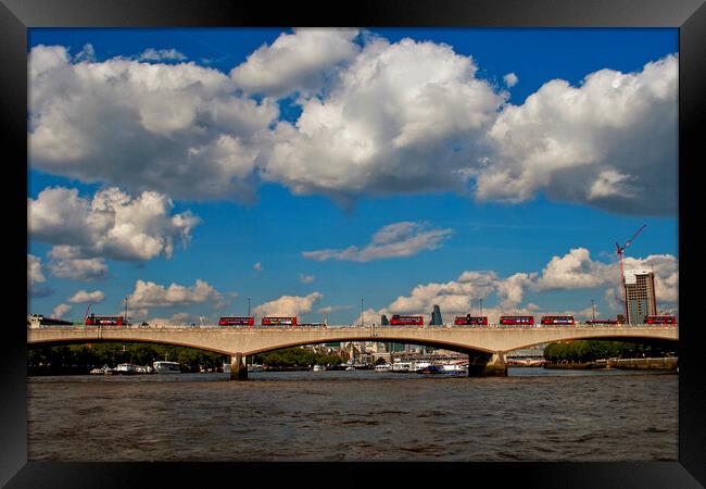 Red London Buses Waterloo Bridge England Framed Print by Andy Evans Photos