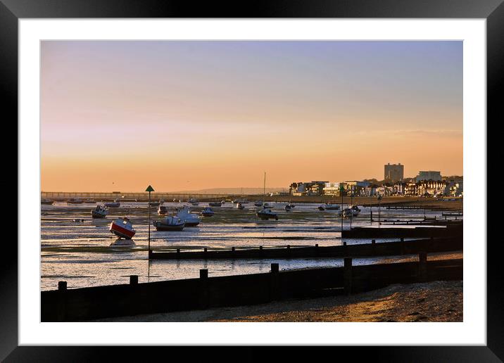 Sunset over Thorpe Bay beach near Southend on Sea  Framed Mounted Print by Andy Evans Photos