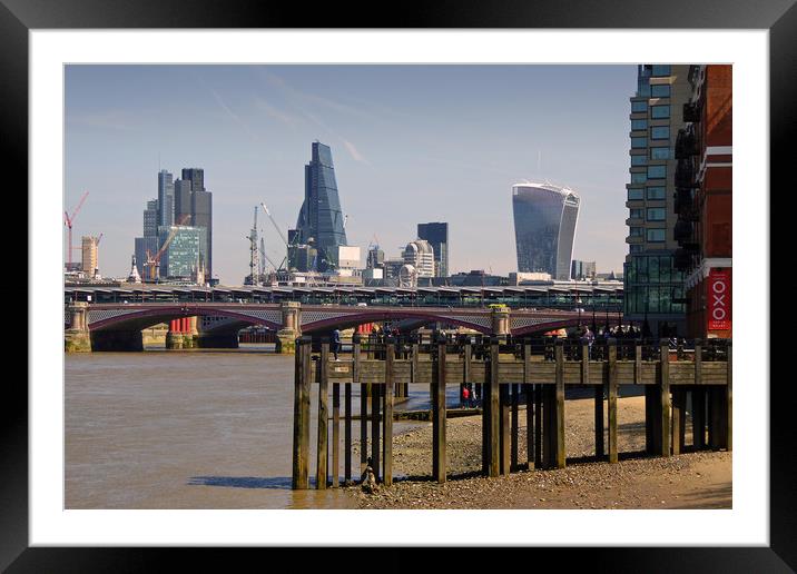 London Cityscape and Blackfriars Bridge London Eng Framed Mounted Print by Andy Evans Photos