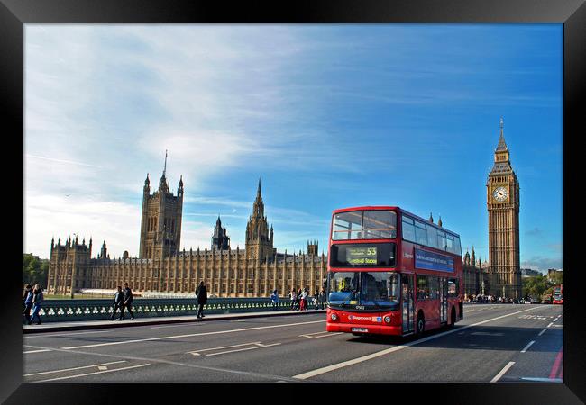 London's Iconic Red Bus and Landmarks Framed Print by Andy Evans Photos