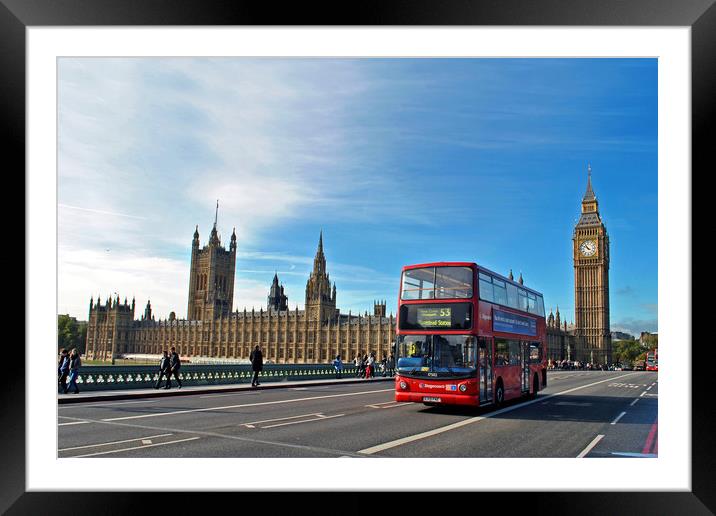 London's Iconic Red Bus and Landmarks Framed Mounted Print by Andy Evans Photos