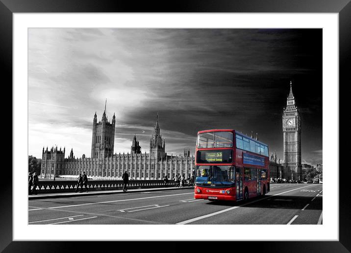 Red Bus Westminster Bridge Houses of Parliament  Framed Mounted Print by Andy Evans Photos
