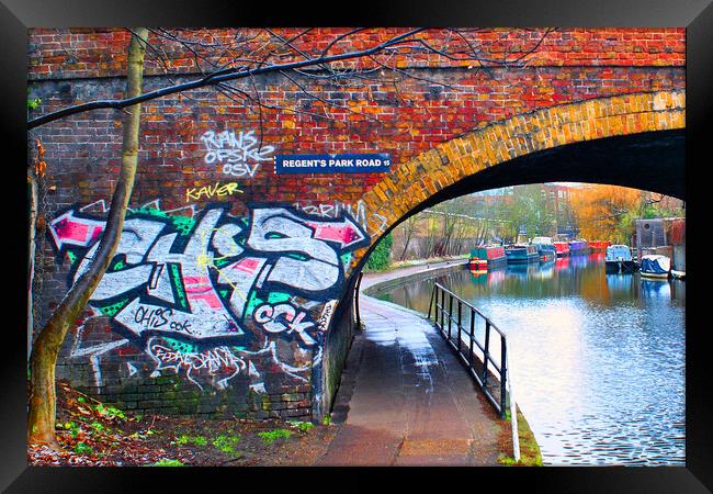 Graffiti Street Art Regent's Canal Camden London Framed Print by Andy Evans Photos